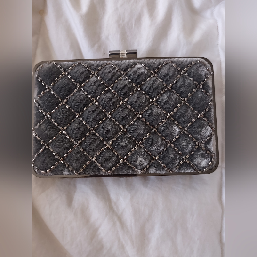 Nwt Br Retro Gray Velvet And Rhinestone Clutch Purse